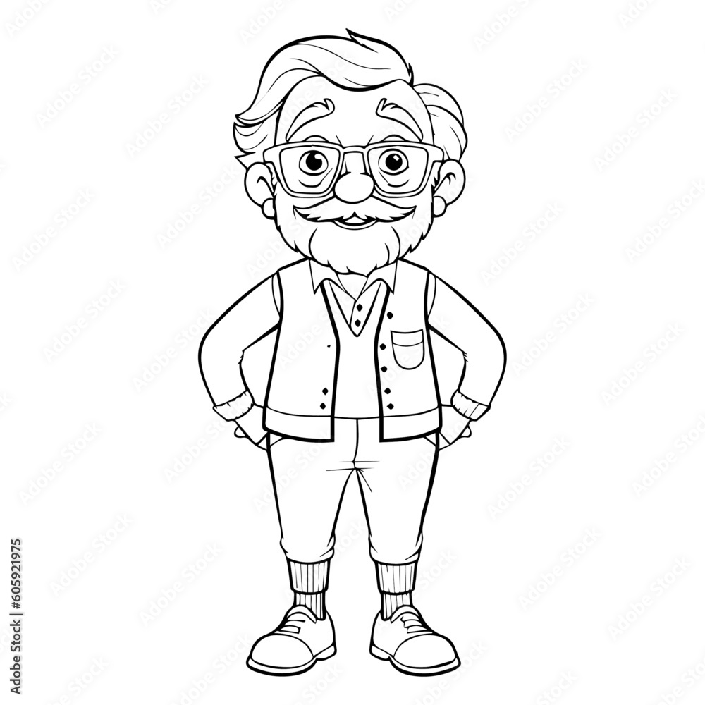 Coloring page old man vector