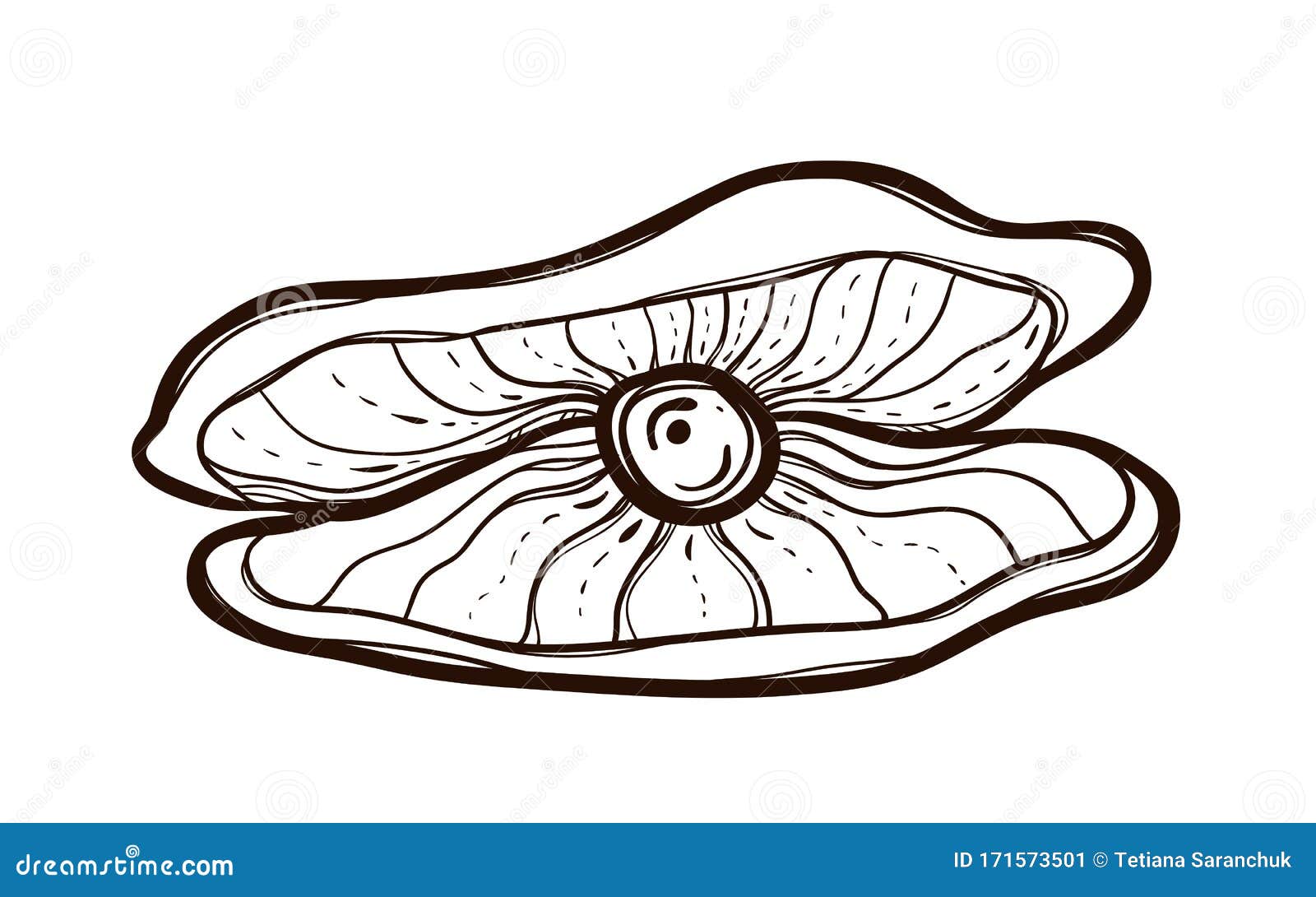 Open oyster with pearl isolated coloring book stock vector