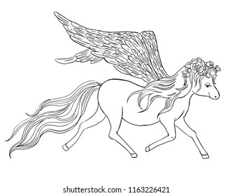 Flying pegasus coloring page kids stock vector royalty free