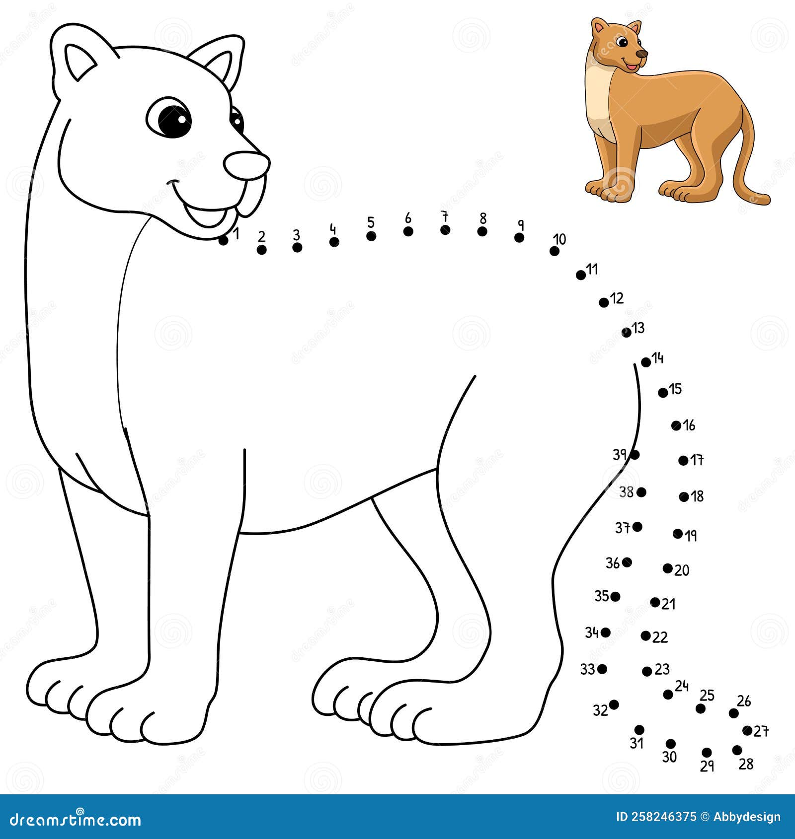 Dot to dot puma animal isolated coloring page stock vector
