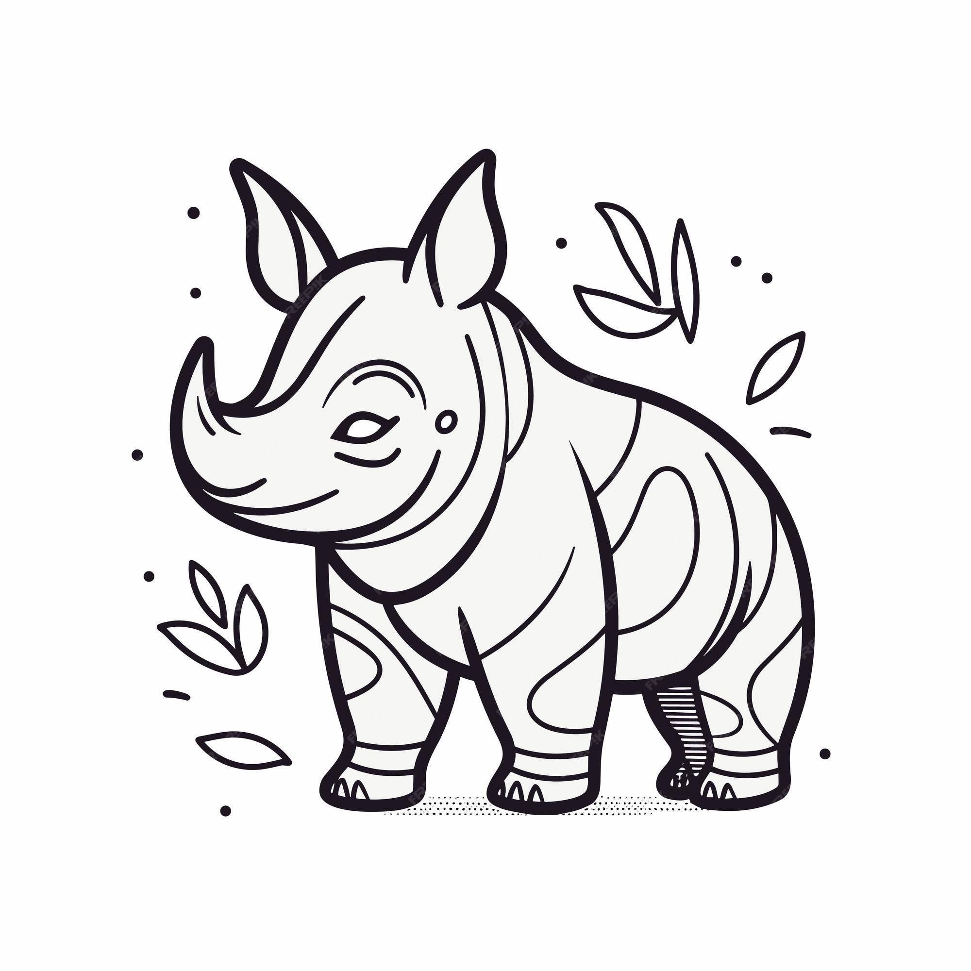 Premium vector sketch hand drawn single line art coloring page line drawing rhinoceros day