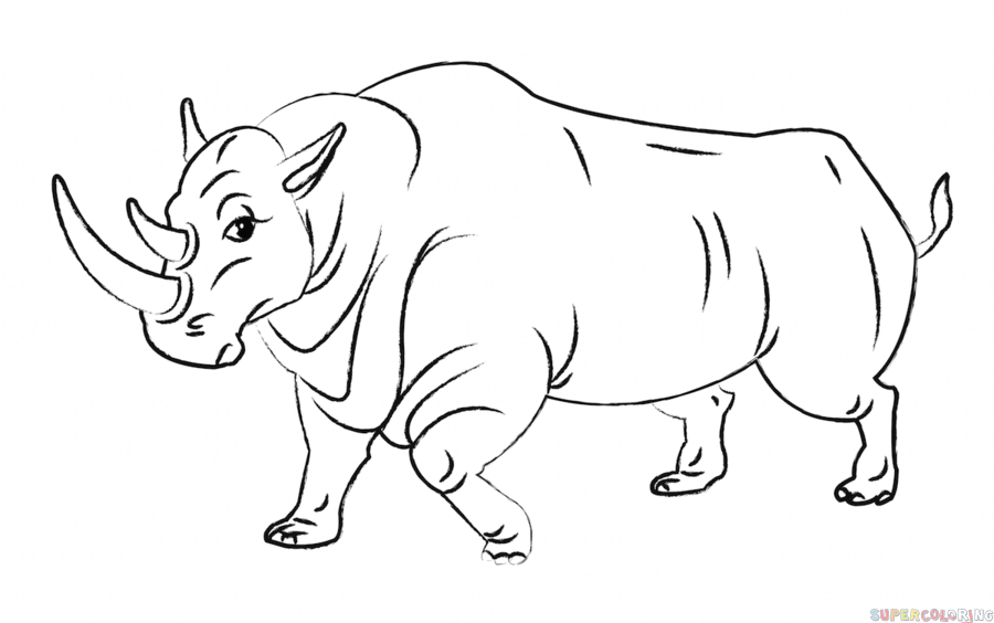 How to draw a cartoon rhino step by step drawing tutorials