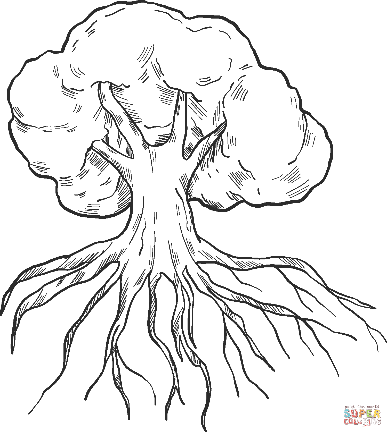 Tree with roots coloring page free printable coloring pages