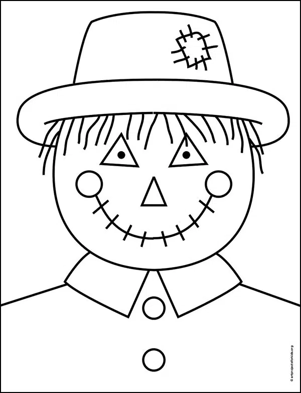 How to draw a scarecrow face tutorial video and coloring page
