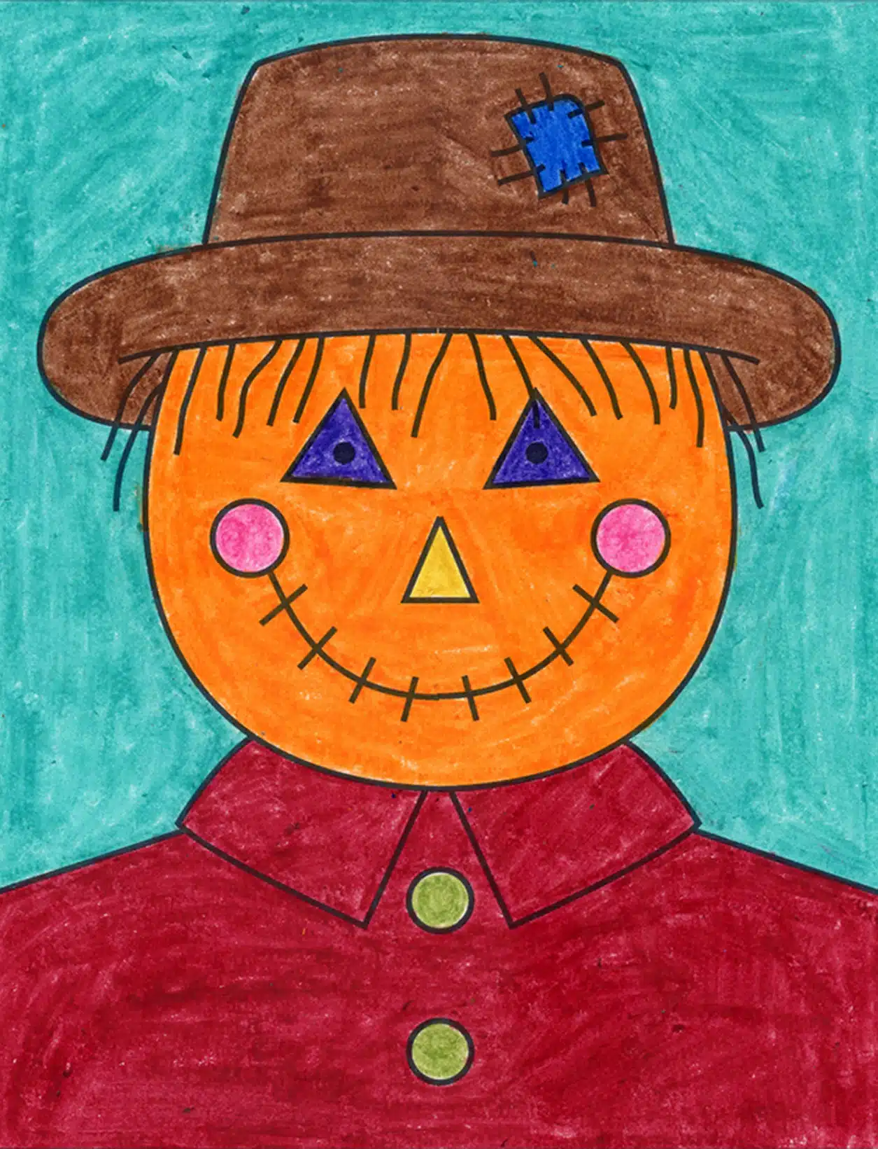 How to draw a scarecrow face tutorial video and coloring page