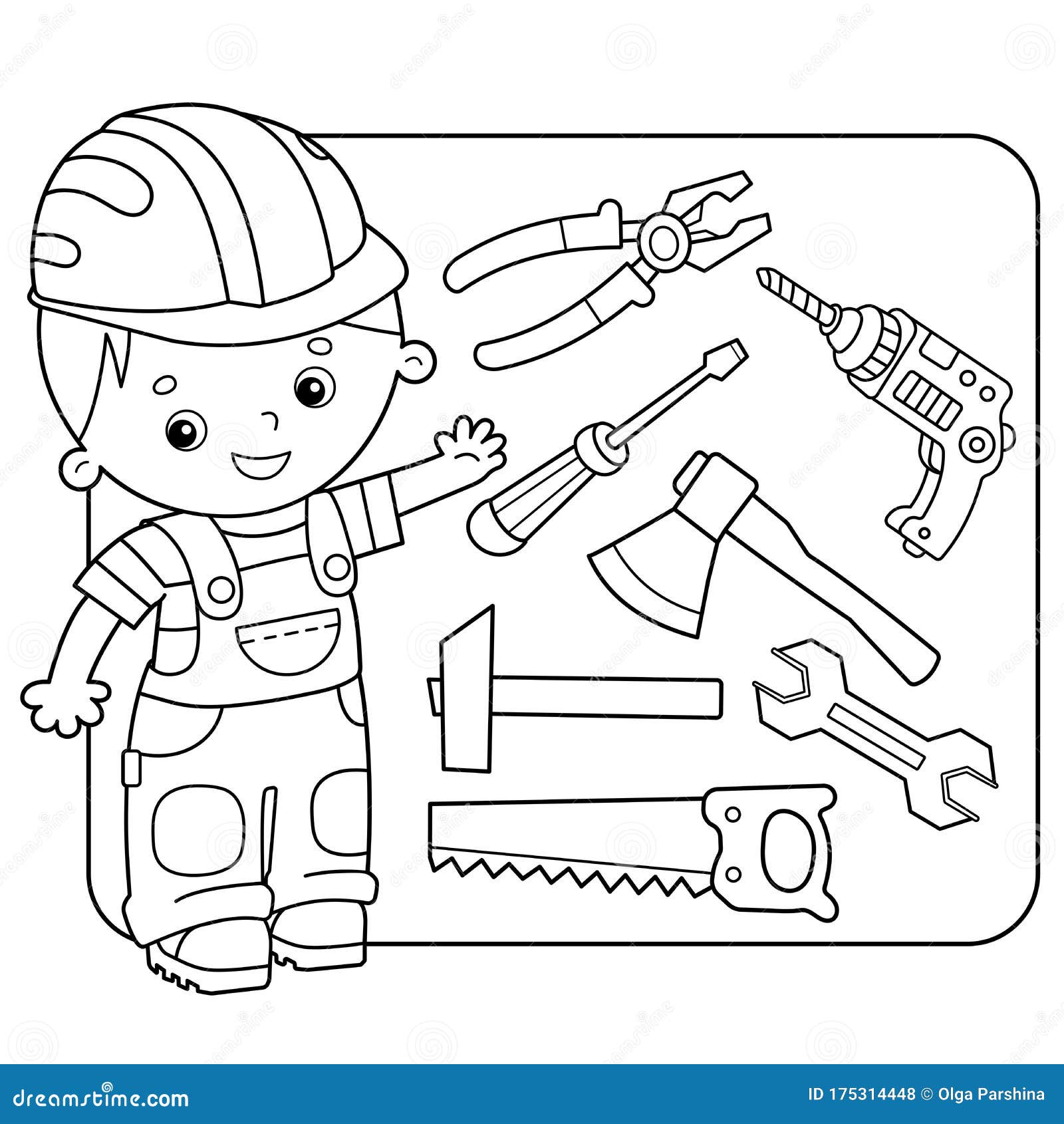Set of household tools cartoon images of saw wrench pliers hammer axe screwdriver drill on white background stock vector