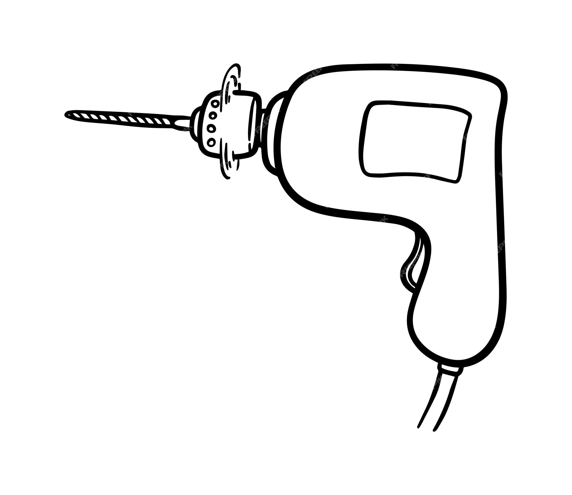 Premium vector screwdriver drill electric tool doodle linear cartoon coloring
