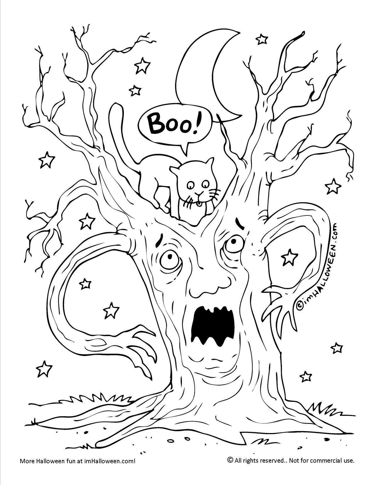 Scary tree halloween coloring page