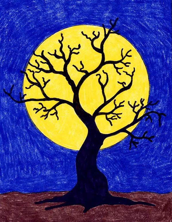 How to draw a scary tree and tree coloring page