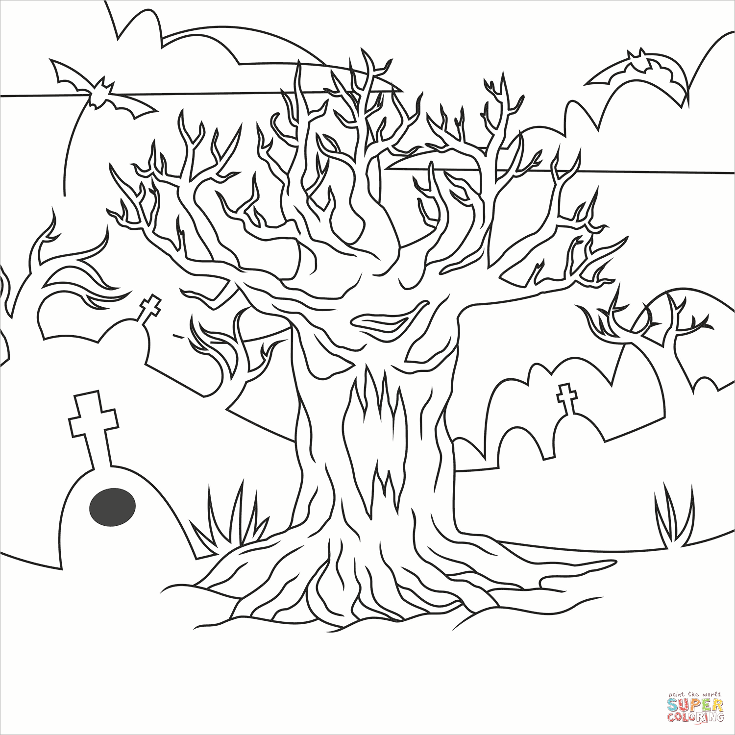 Haunted tree coloring page free printable coloring pages