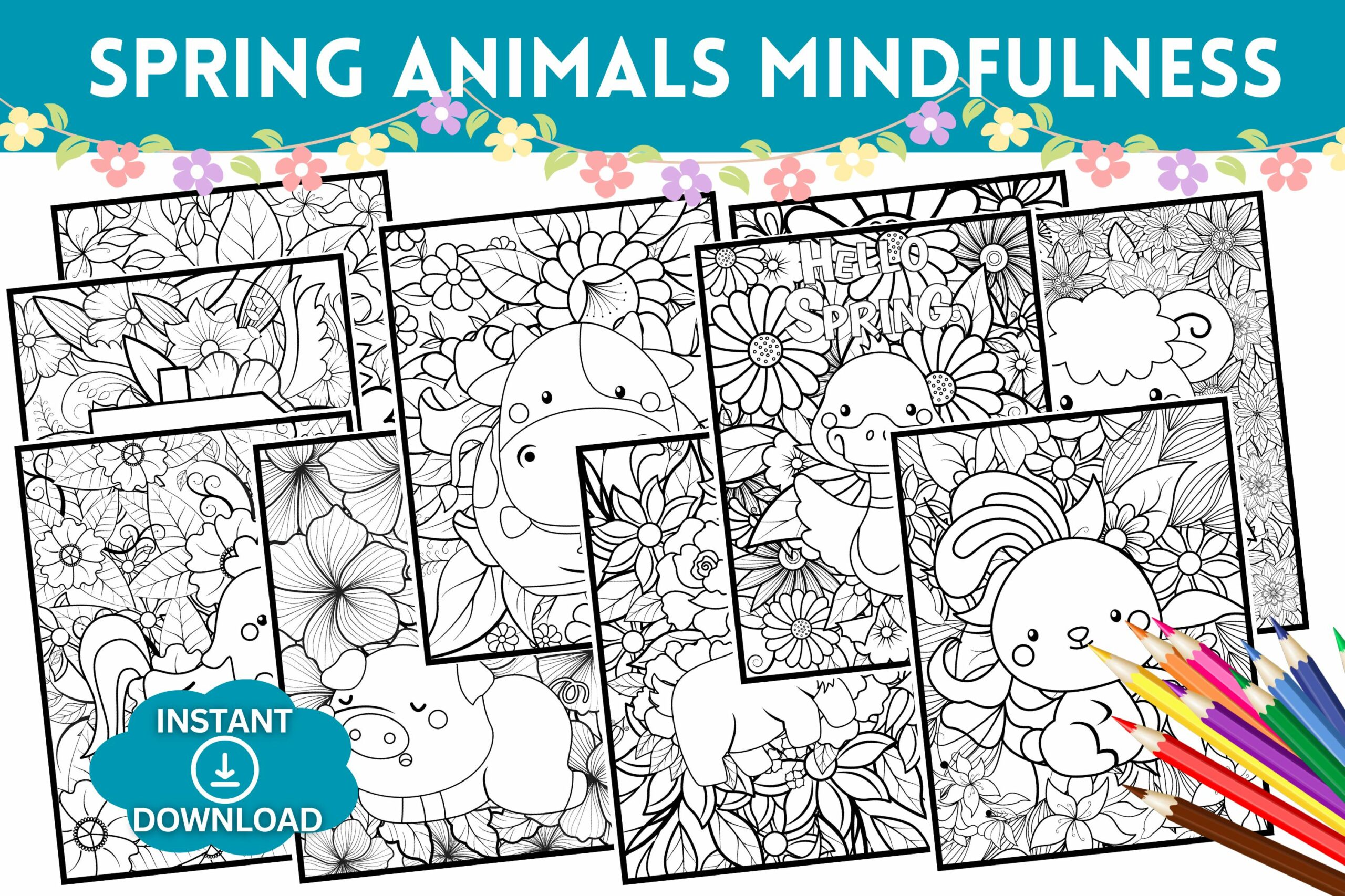 Spring animals mindfulness coloring pages made by teachers