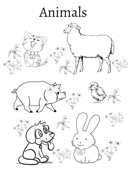Coloring page cute animals coloring sheet instant download fun coloring page spring easter coloring page relaxing coloring page