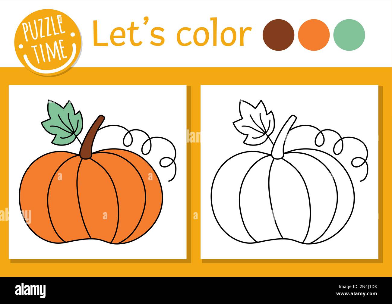 Garden coloring page for children with pumpkin vector autumn outline illustration with cute vegetable color book for kids with colored example draw stock vector image art