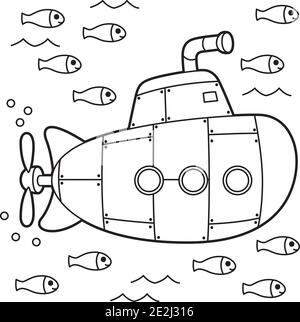 Submarine coloring page stock vector image art