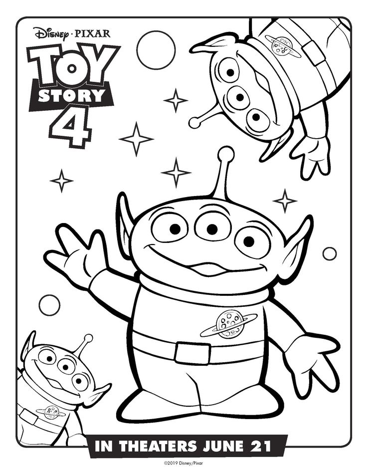 Colorful free printable disney toy story aliens coloring page