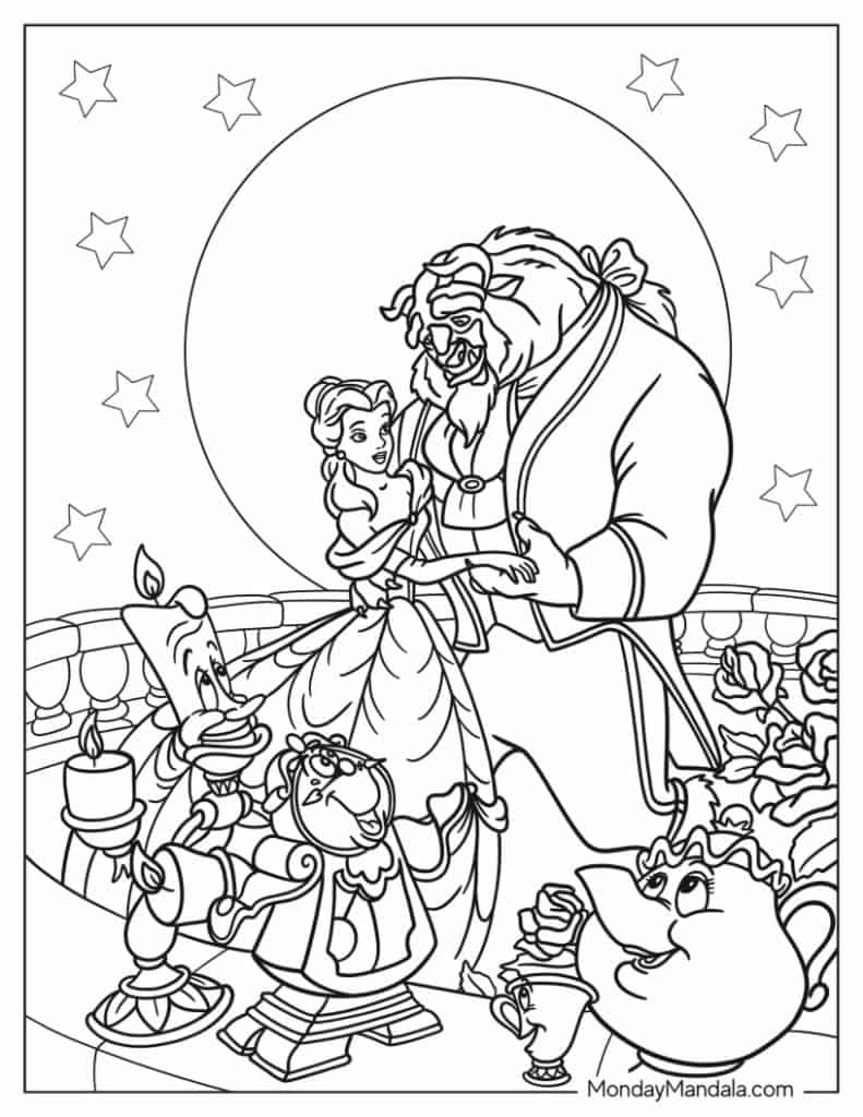 Beauty and the beast coloring pages free pdf printables