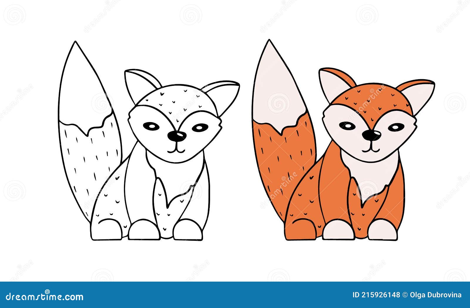 Vector coloring page cartoon character for children cute little fox line art and beast in color for example stock vector