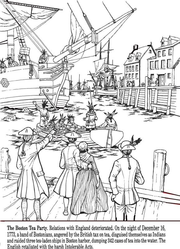 Coloring pages boston tea party and paul reveres ride paul reveres ride boston tea party activity boston tea