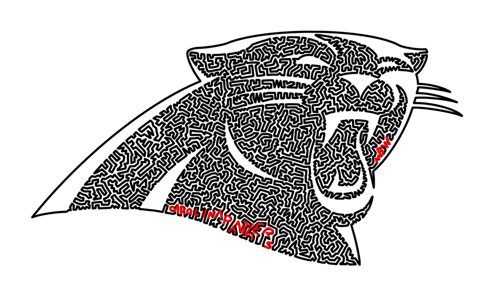 Variety of single line panthers logo with hidden words and time lapse r panthers