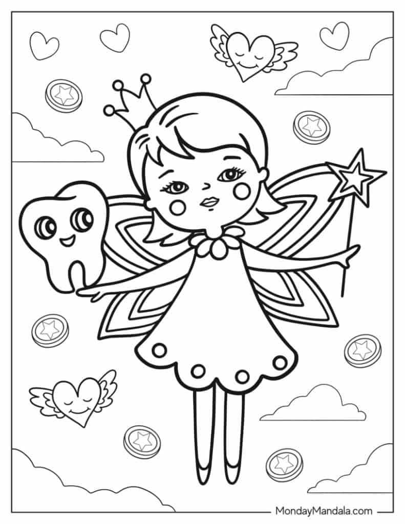 Tooth fairy coloring pages free pdf printables