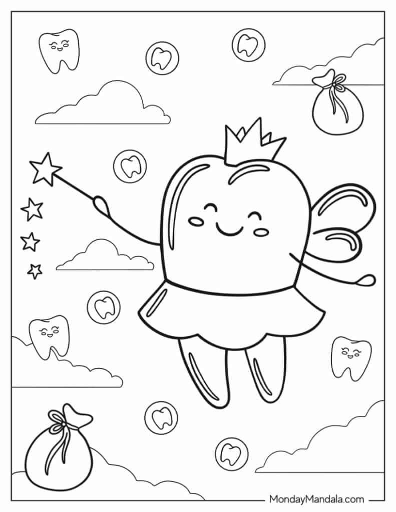 Tooth fairy coloring pages free pdf printables