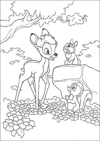 Bambi flower and thumper coloring page free printable coloring pages