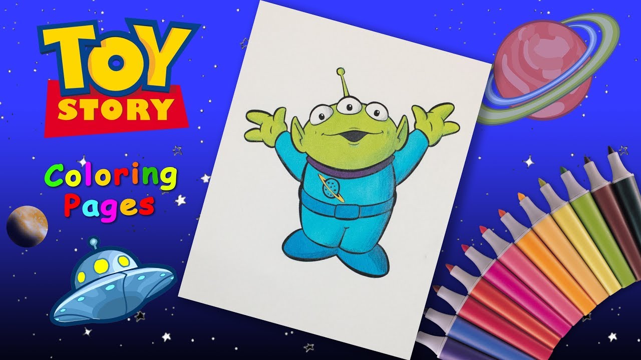 Toy story coloring pages for kids how to draw alien