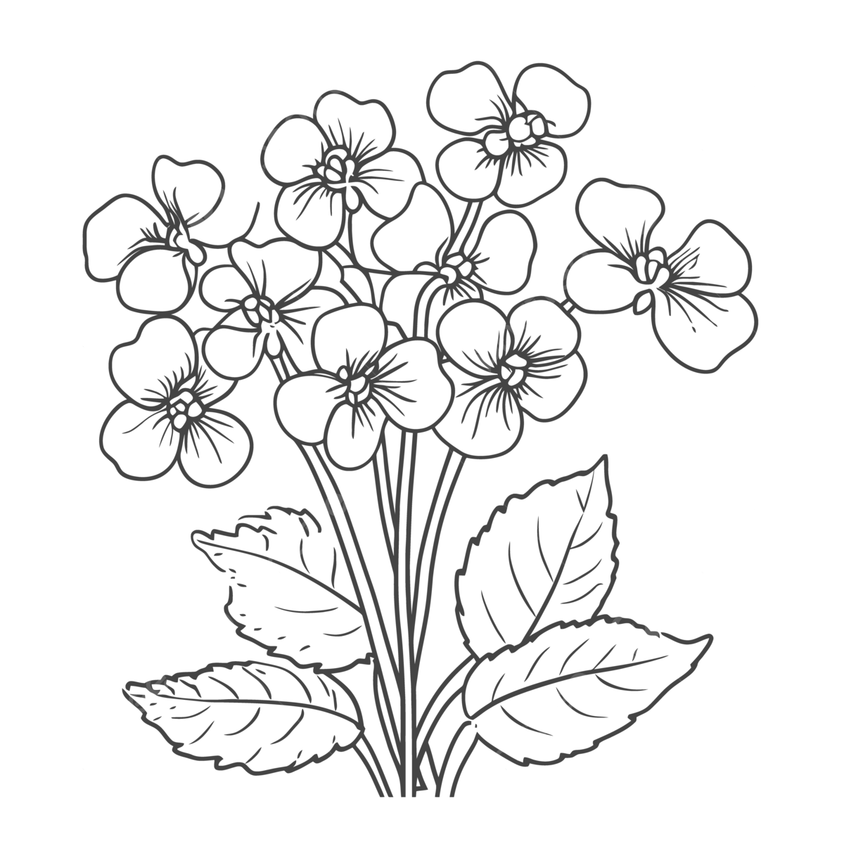 Drawing of an image of a flowers and leaves coloring page outline sketch vector violets drawing violets outline violets sketch png and vector with transparent background for free download