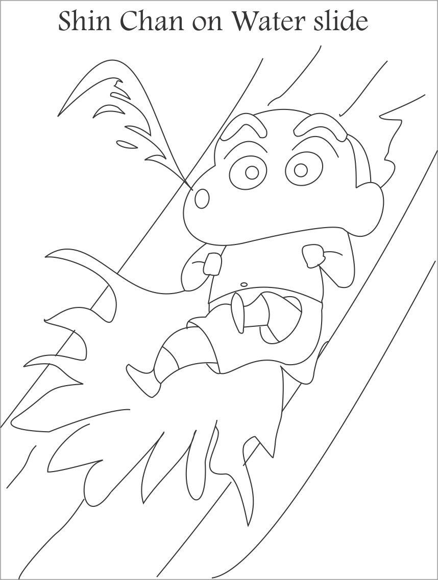 Shin chan water slide coloring page for kids