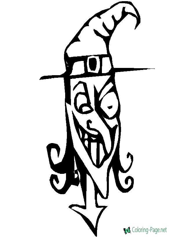 Witch face halloween coloring page