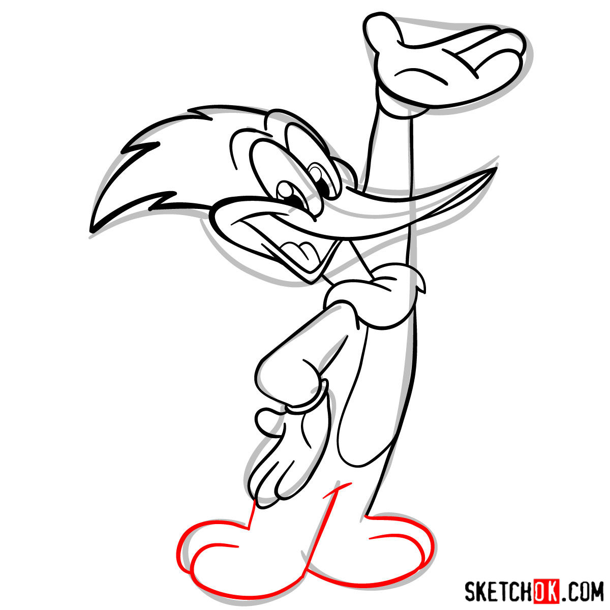 How to draw woody woodpecker step