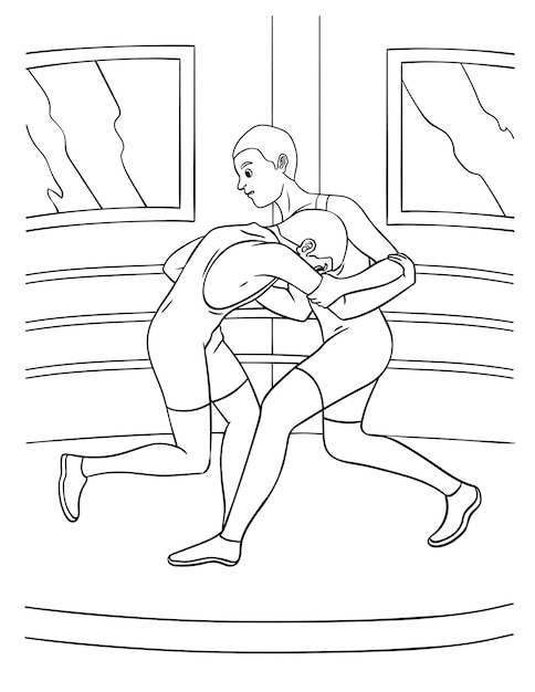 Premium vector wrestling coloring page for kids
