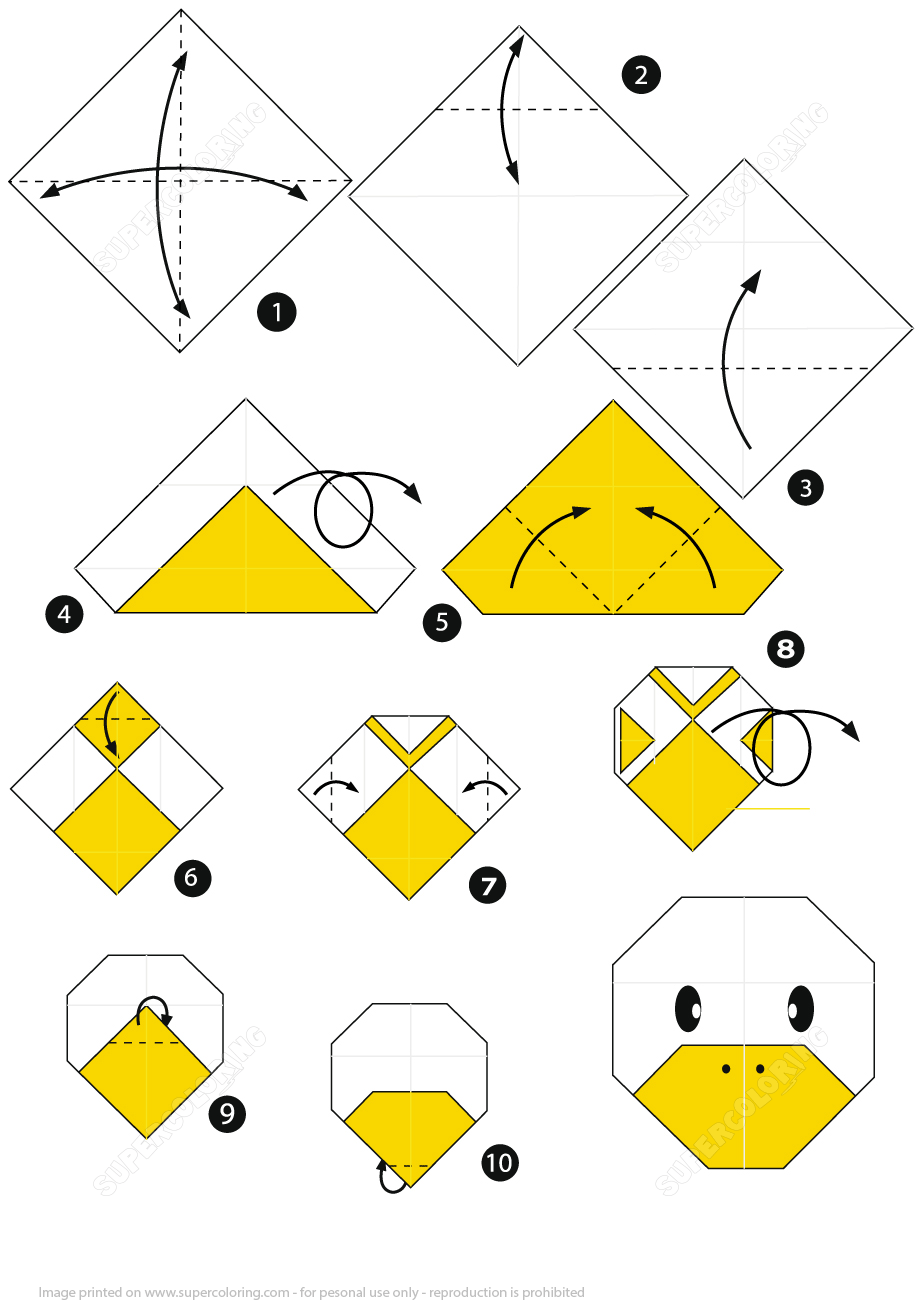 How to make an origami duck face step by step instructions free printable papercraft templates origamidieren origamikunst origami vouwen dieren