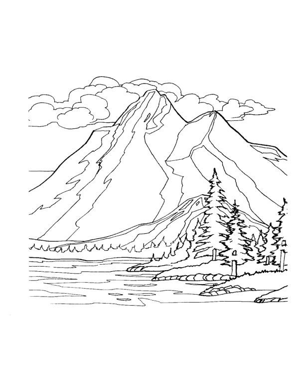 Mountain scenery coloring pages printable pdf