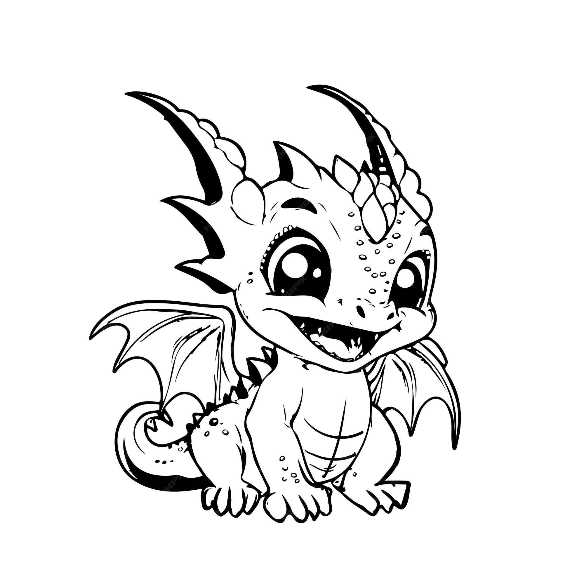 Premium vector print education art character animal cute dragon outline black and white coloring page