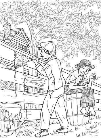 Tom sawyer and whitewashing the fence coloring page free printable coloring pages coloring pages tom sawyer american history lessons