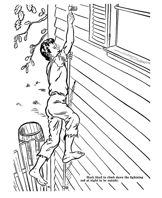 Adventures of huckleberry finn coloring pages huck climbed down the outside of the house huckleberry finn homeschool freebies huckleberry