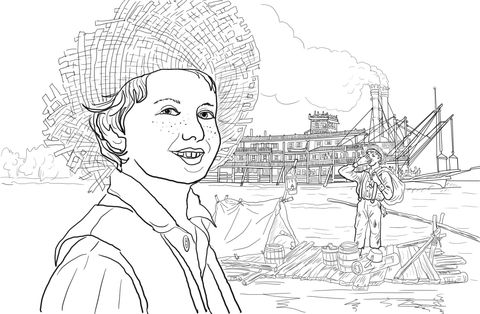 Tom sawyer and huckleberry finn on a raft coloring page free printable coloring pages tom sawyer coloring pages huckleberry finn