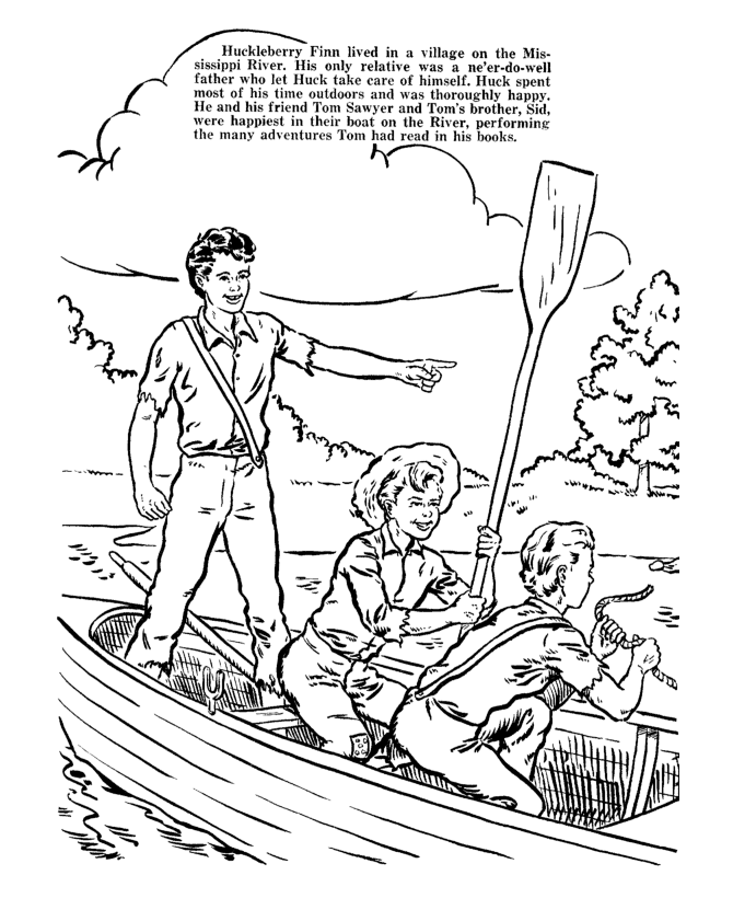 Huckleberry fn colorg pages huck and tom sawyer and toms brother go fishg huckleberry fn colorg pages kids adventure