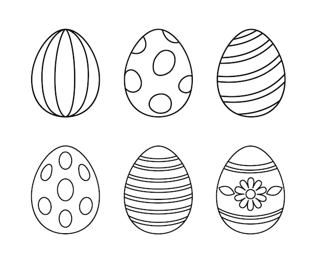 Premium vector vector line art easter eggs set for coloring outline painted eggs collection