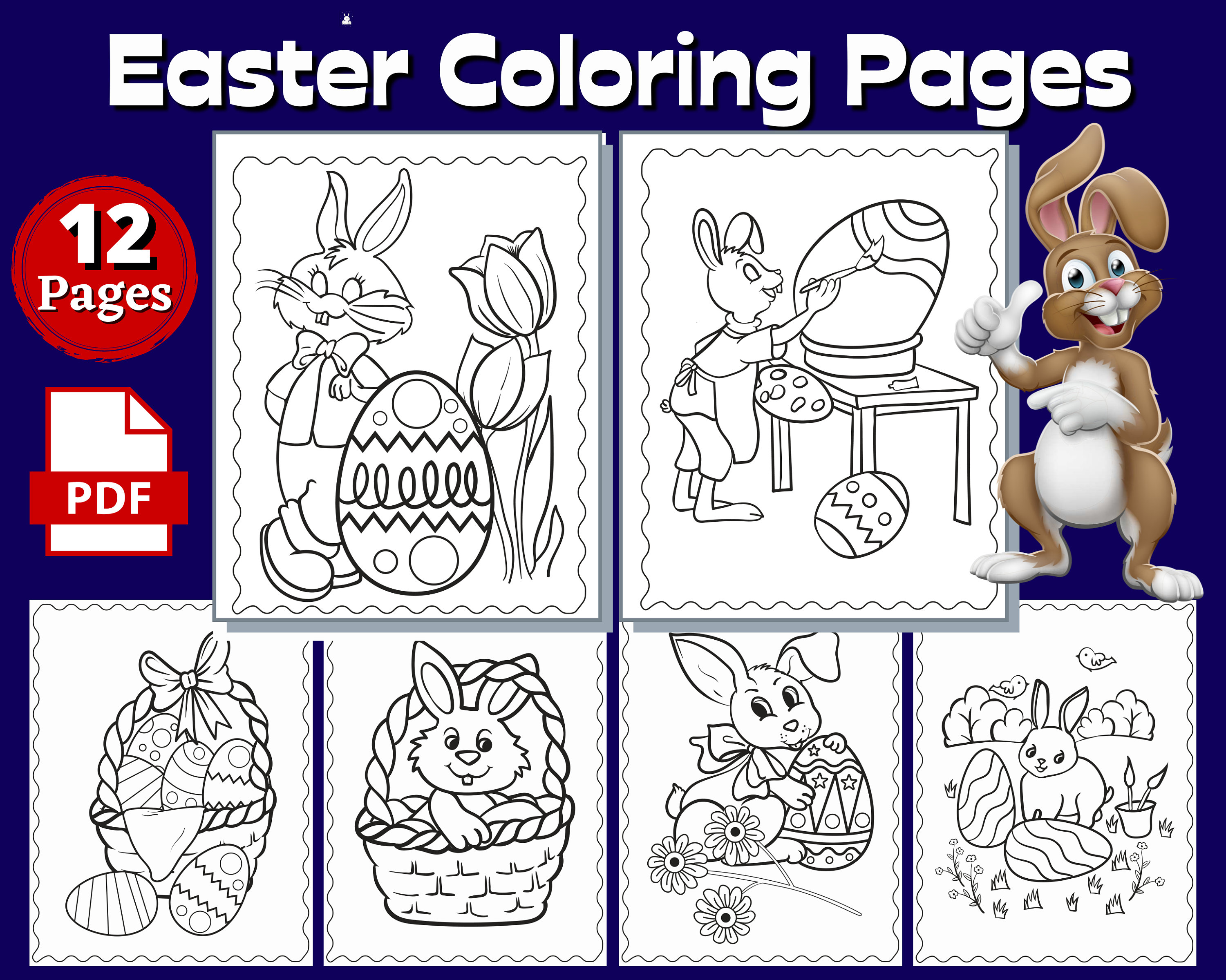 Pãginas para colorear de pascua pãginas descarga digital conejitos de pascua huevo de pascua para niãos pequeãos y niãos de a aãos listos para imprimir