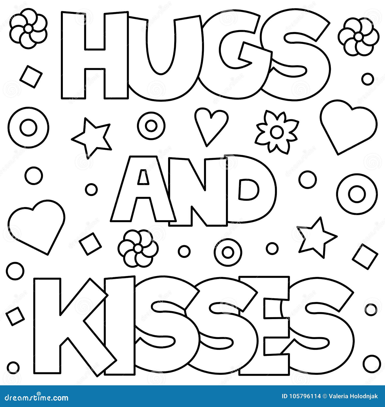 Hugs and kisses coloring page vector illustration stock vector