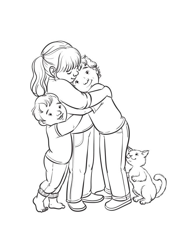 Hugging siblings coloring page for the friend magazine illustration by apryl stott preschool coloring pages bible coloring pages bible coloring