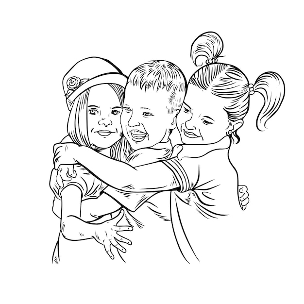 Premium vector kids hugging illustration
