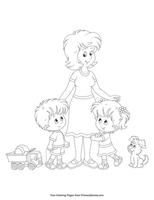 Kids hugging mom coloring page â free printable pdf from