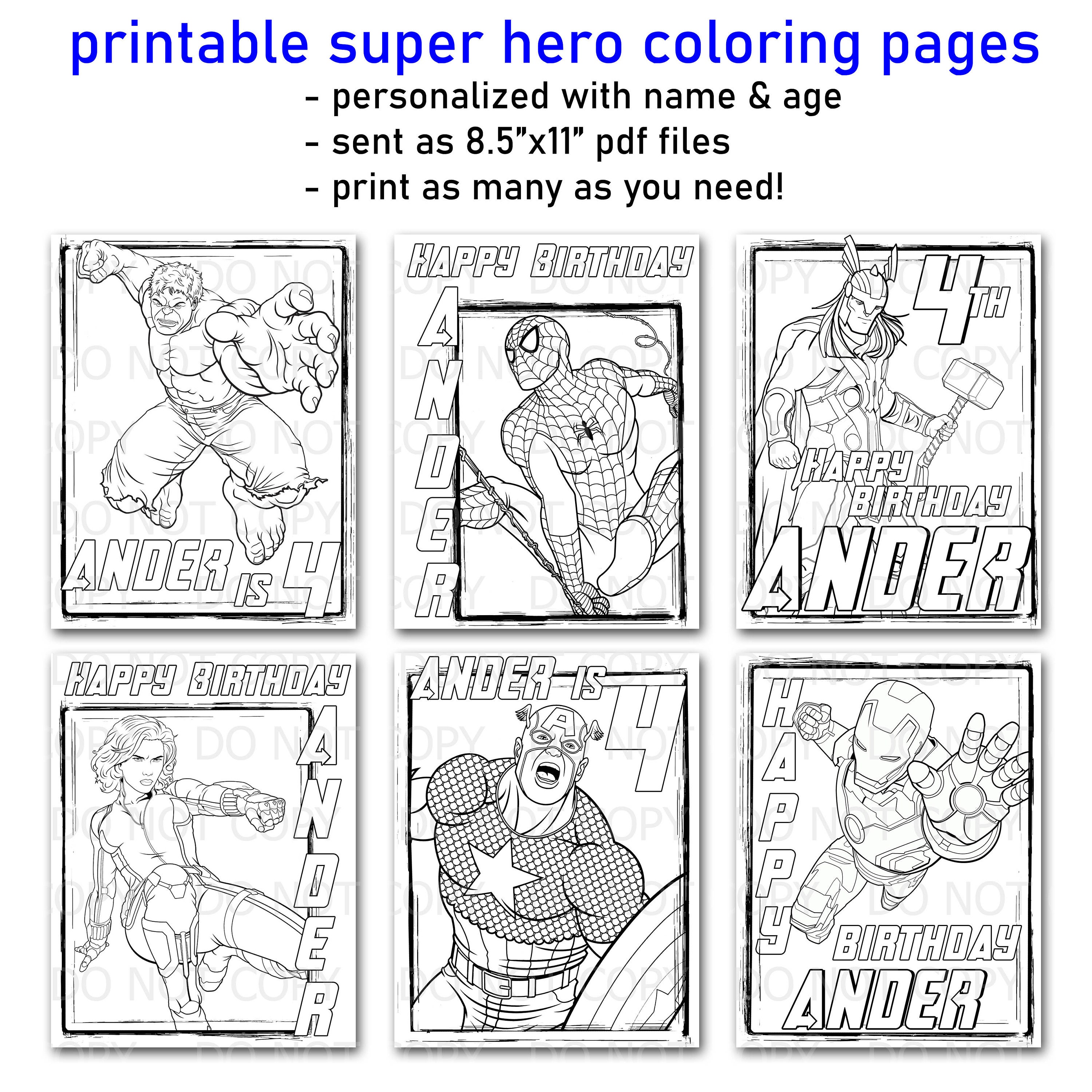 Printable personalized super hero coloring pages