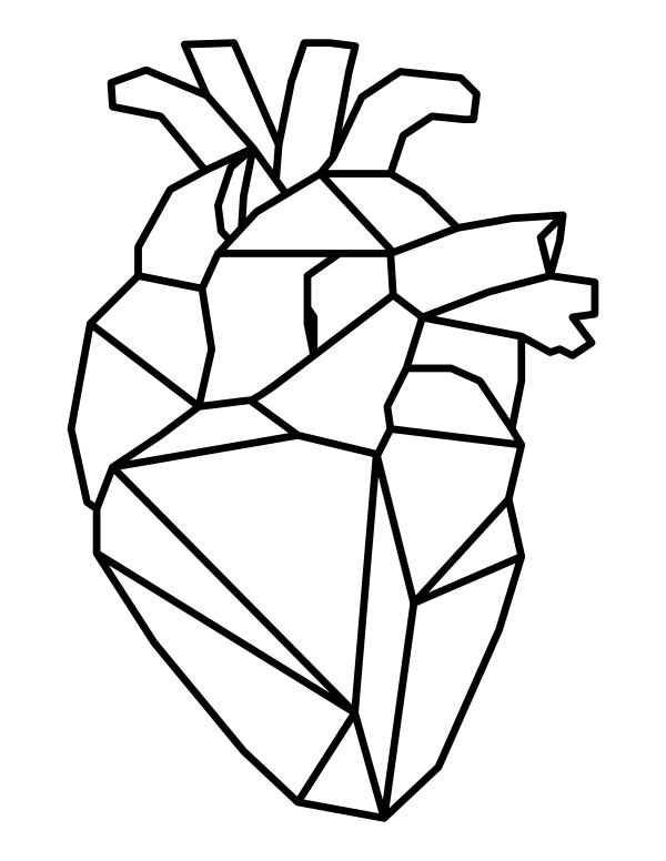 Printable polygon human heart coloring page