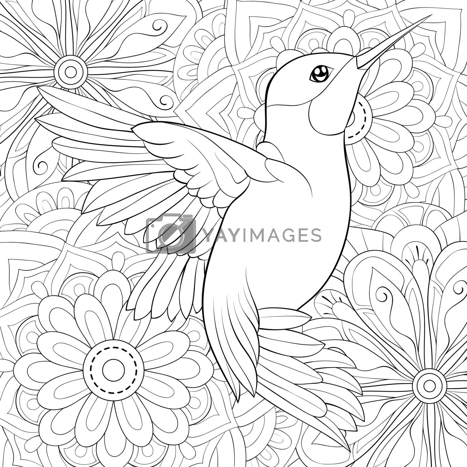 Adult coloring bookpage a cute hummingbird on the abstract back by nonuzza vectors illustrations with unlimited downloads