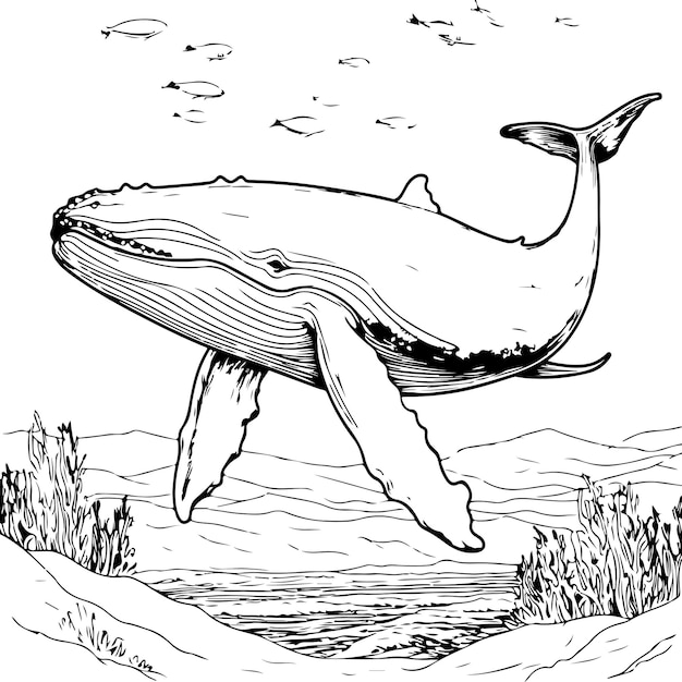 Premium vector humpback whale coloring page