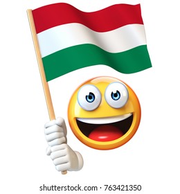 Emoji holding hungarian flag emoticon waving stock illustration